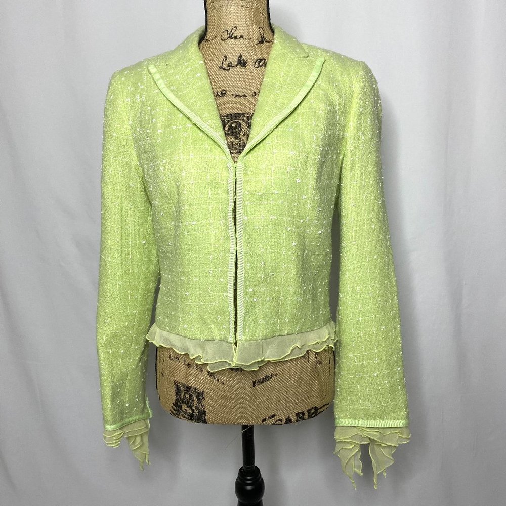 Alberto Makali Green White Tweed Blazer Jacket